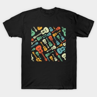 Ukulele Seamless Pattern Retro Theme T-Shirt